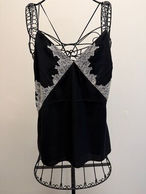 Express Black Camisole with white lace trim